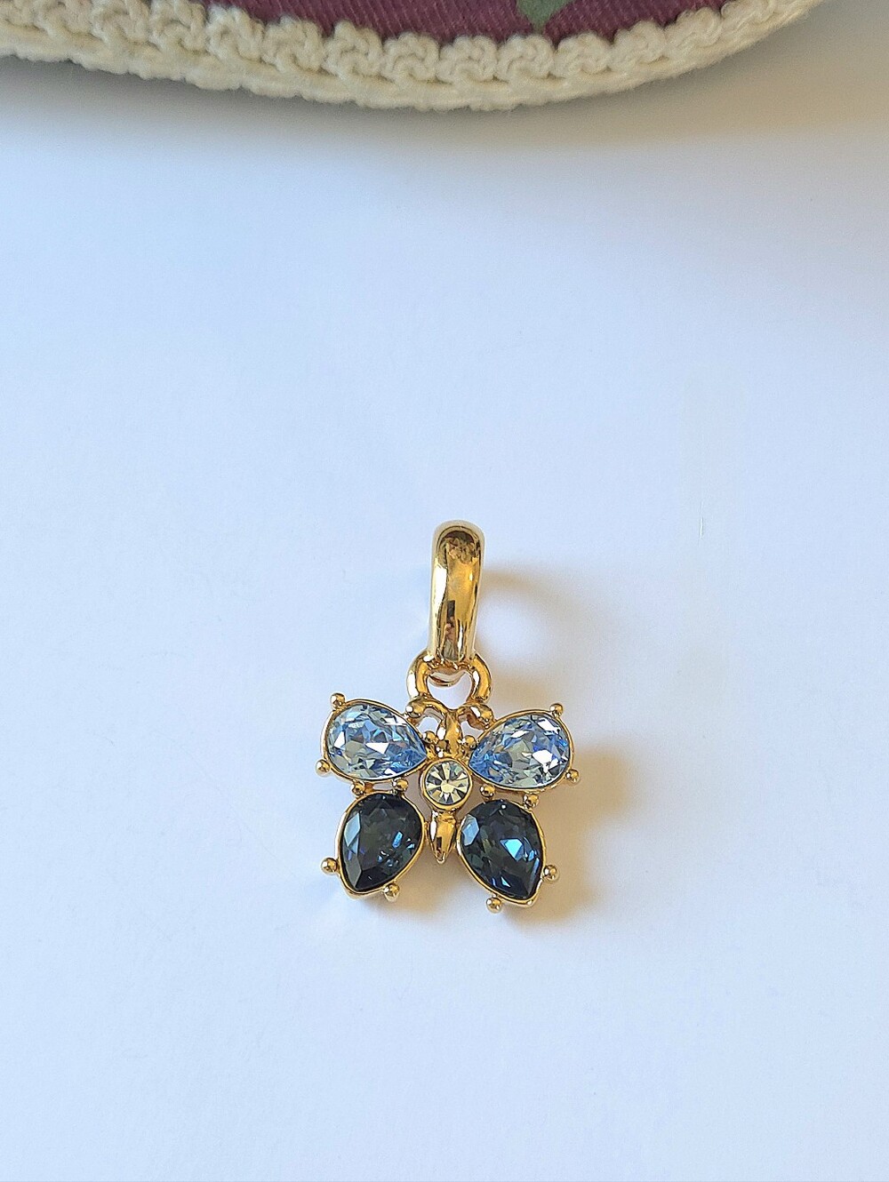 Blue Topaz & Cobalt Blue Crystal Butterfly Gold Plated Pendant or Charm Jewelry